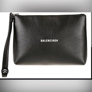 Balenciaga Cash Logo print leather pouch with wristlet